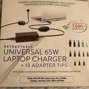 Retractable Universal 65W Laptop Charger with 13 Adapter Tips